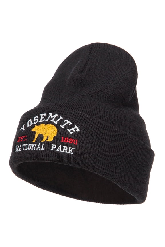 Yosemite National Park Embroidered Long Beanie - Black OSFM