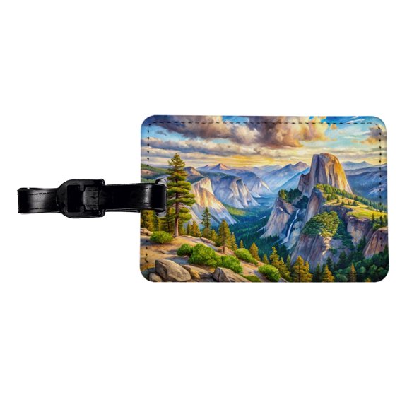 Yosemite National Park Glacier Point Watercolor Style Faux Leather Travel Luggage Tag