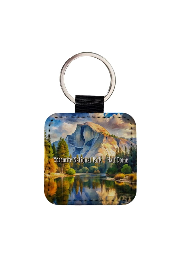 Yosemite National Park Half Dome Faux Leather Square Keychain