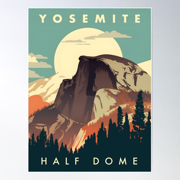 Yosemite National Park Half Dome Poster Wall Art, Modern Wall Decor For Living Room Bedroom, 24x36 UNFRAMED