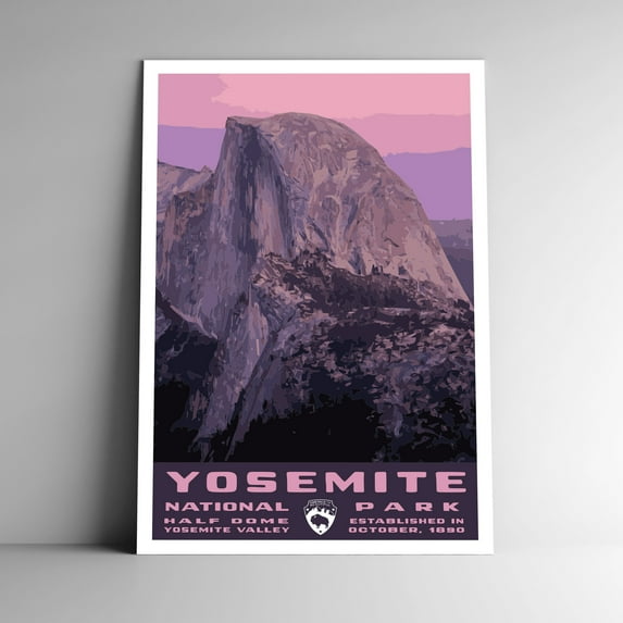 Yosemite National Park Half Dome Vintage Travel Poster / Postcard WPA Style Art Print