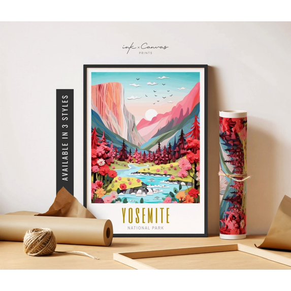 Yosemite National Park Poster El Capitan Yosemite Wall Art Us National Parks Vibrant Colorful Wall Art Poster Travel Art Home Decor, 8x12 UNFRAMED