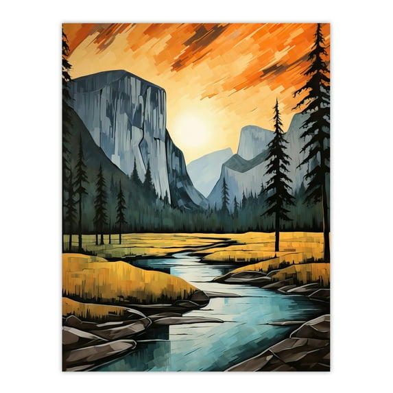 Yosemite National Park Vibrant Artwork Sunset Over El Capitan Unframed Wall Art Print Poster Home Decor Premium