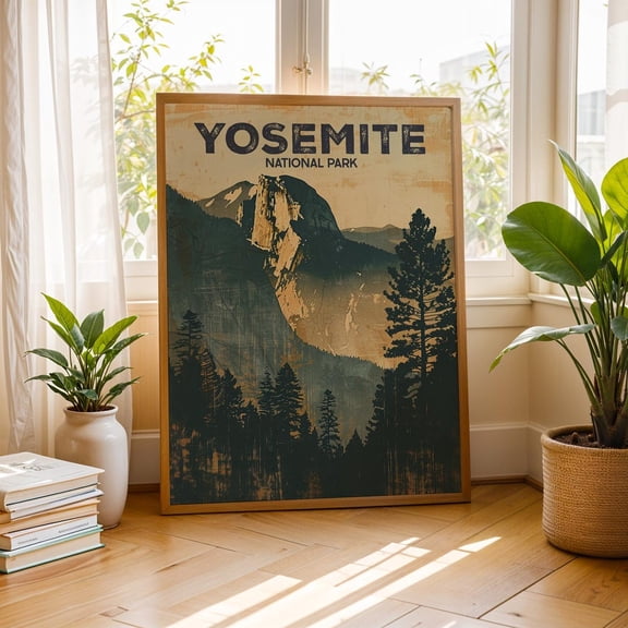 Yosemite National Park Vintage Travel Rustic Cabin Poster