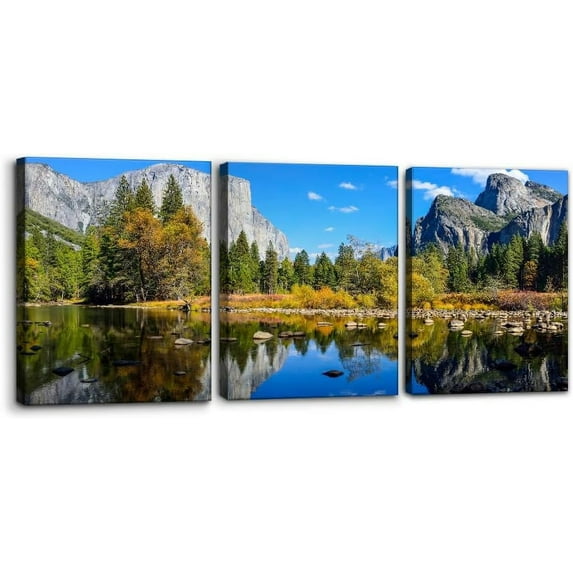 Yosemite National Park Wall Art Canvas Painting Nature Posters and Prints Decorative Modern Home Decoration Lake Mountain Wall Home Decor Wall Art for Living Room Cuadros Decor - 12" x 16" x 3 Panels