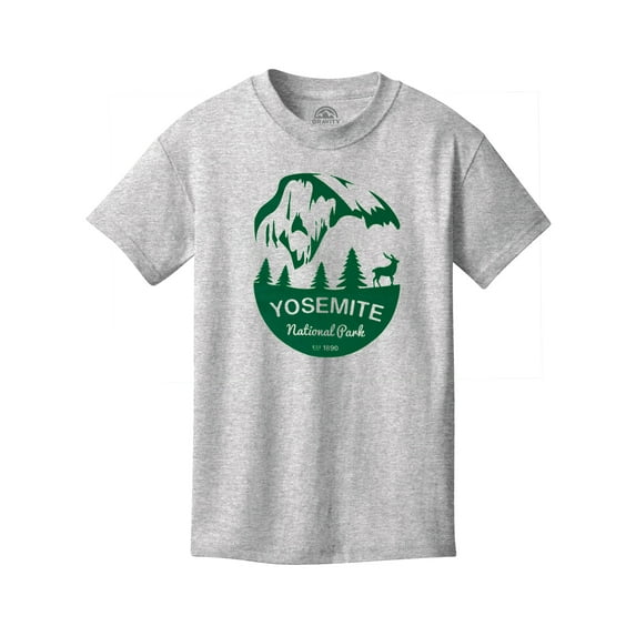 Yosemite National Water-Based Youth Cotton T-Shirt - Ash/Green Ink - Medium