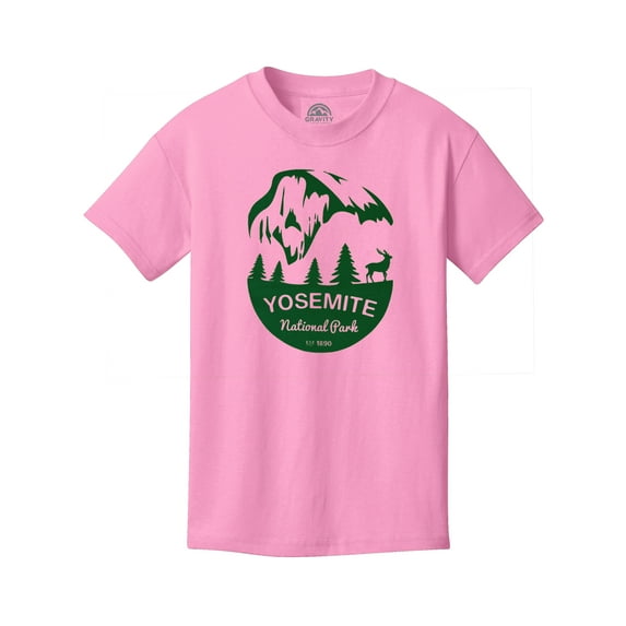 Yosemite National Water-Based Youth Cotton T-Shirt - Pink/Green Ink - X-Large