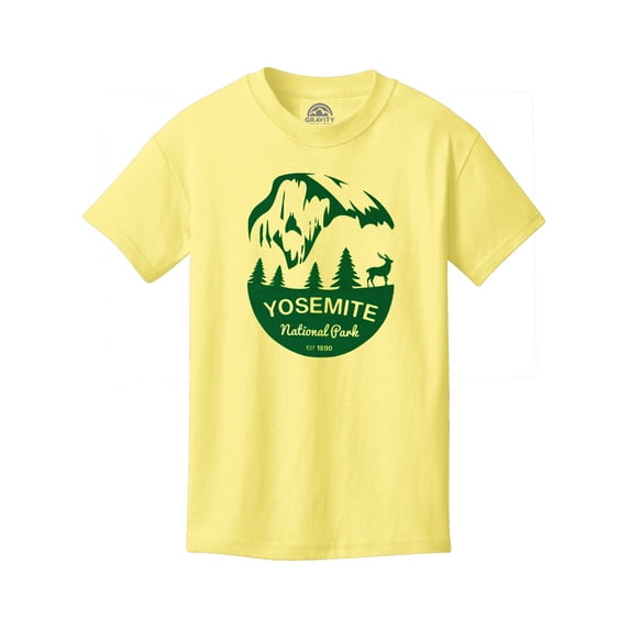 Yosemite National Water-Based Youth Cotton T-Shirt - Yellow/Navy Ink - Large