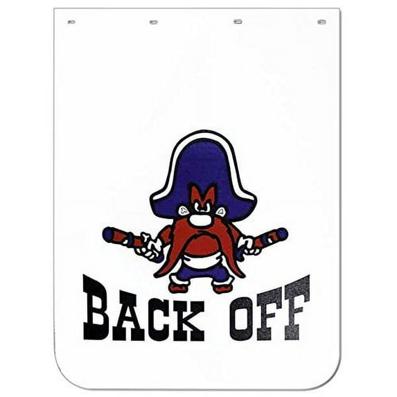 Yosemite Sam 24" x 30" "Back Off" Polyguard Semi Truck White Mud Flaps-Pair