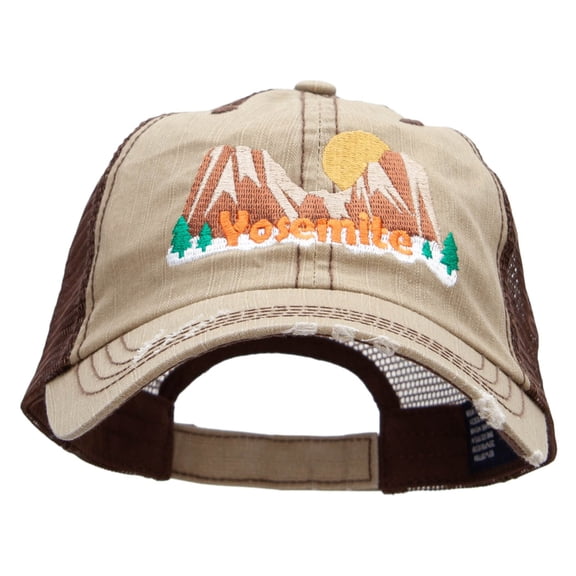 Yosemite Scene Embroidered Low Profile Special Cotton Mesh Cap - Khaki Brown OSFM