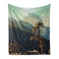 thumbnail image 1 of Yosemite Soft Flannel Fleece Throw Blanket, Yosemite National Park from the Top of Mountain Misty Morning Landscapes Photo, Cozy Plush for Indoor and Outdoor Use, 70" x 90", Teal Brown, by Ambesonne, 1 of 6
