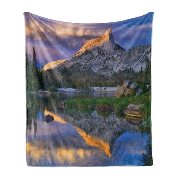 Yosemite Soft Flannel Fleece Throw Blanket, Peak in the Toulumne Meadows Area Idyllic Evening International Landmark, Cozy Plush for Indoor and Outdoor Use, 70" x 90", Multicolor, by Ambesonne