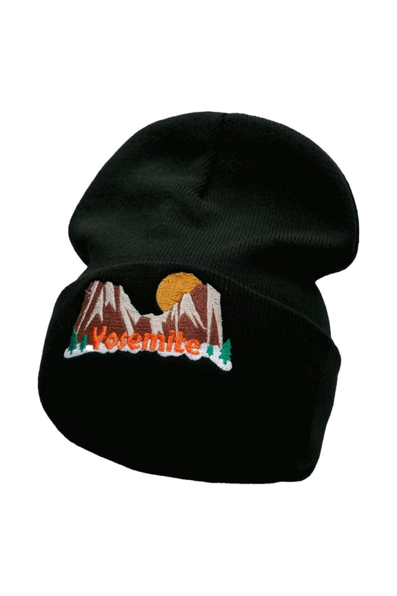 Yosemite Sunrise Embroidered 12 Inch Long Knitted Beanie - Black OSFM