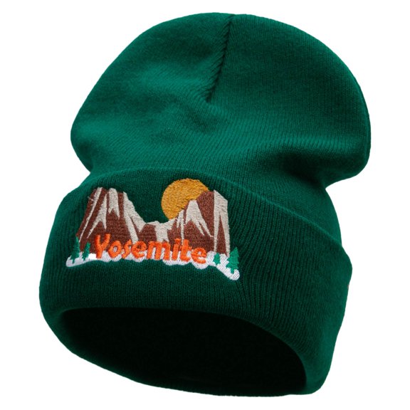 Yosemite Sunrise Embroidered 12 Inch Long Knitted Beanie - Dk Green OSFM