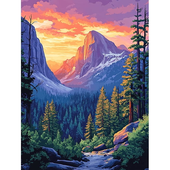 Yosemite Sunset Mountain Landscape Canvas Print/Wall Art Suitable for Living RoomHotel and Yoga Studio Decoration.