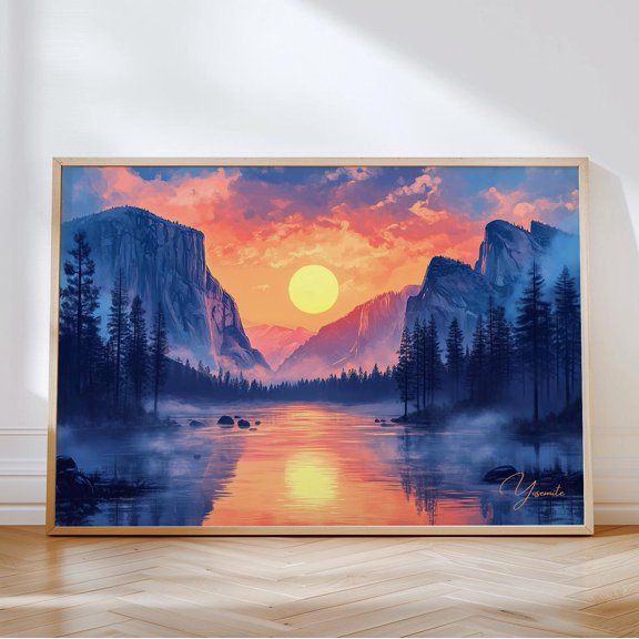 Yosemite Sunset Print, Fiery Sky Landscape Art, Unframed Paper Poster 8x10in