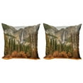thumbnail image 1 of Ambesonne Nature Throw Pillow Cover 2 Pack, Yosemite Falls Trees, 16", Orange Green, 1 of 2