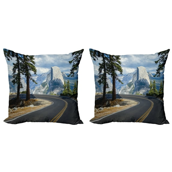 Ambesonne Green Throw Pillow Cover 2 Pack, Mountain Road Landscape, 16", Green