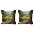 thumbnail image 1 of Ambesonne Nature Throw Pillow Cover 2 Pack, Spring Forest Mountain, 20", Green, 1 of 2