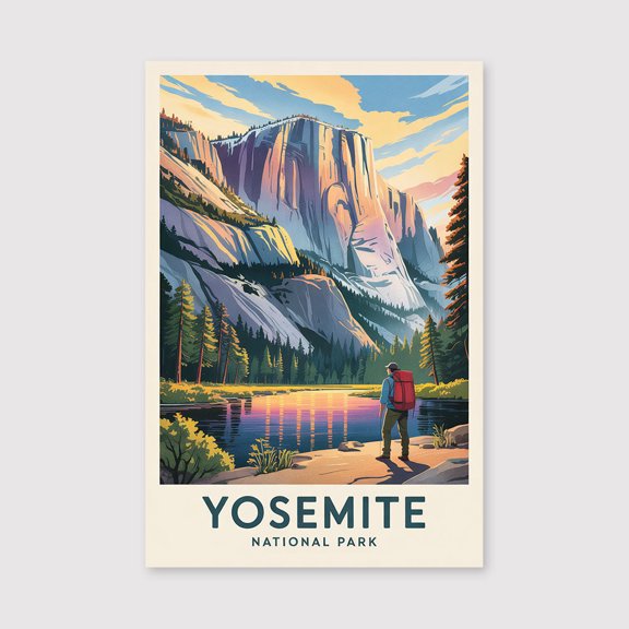 Yosemite Travel Canvas National Park Wall Art Mountain Landscape Print Canvas Nature Scene Illustration USA Park Decor Yosemite Canvas Souvenir-1WN606