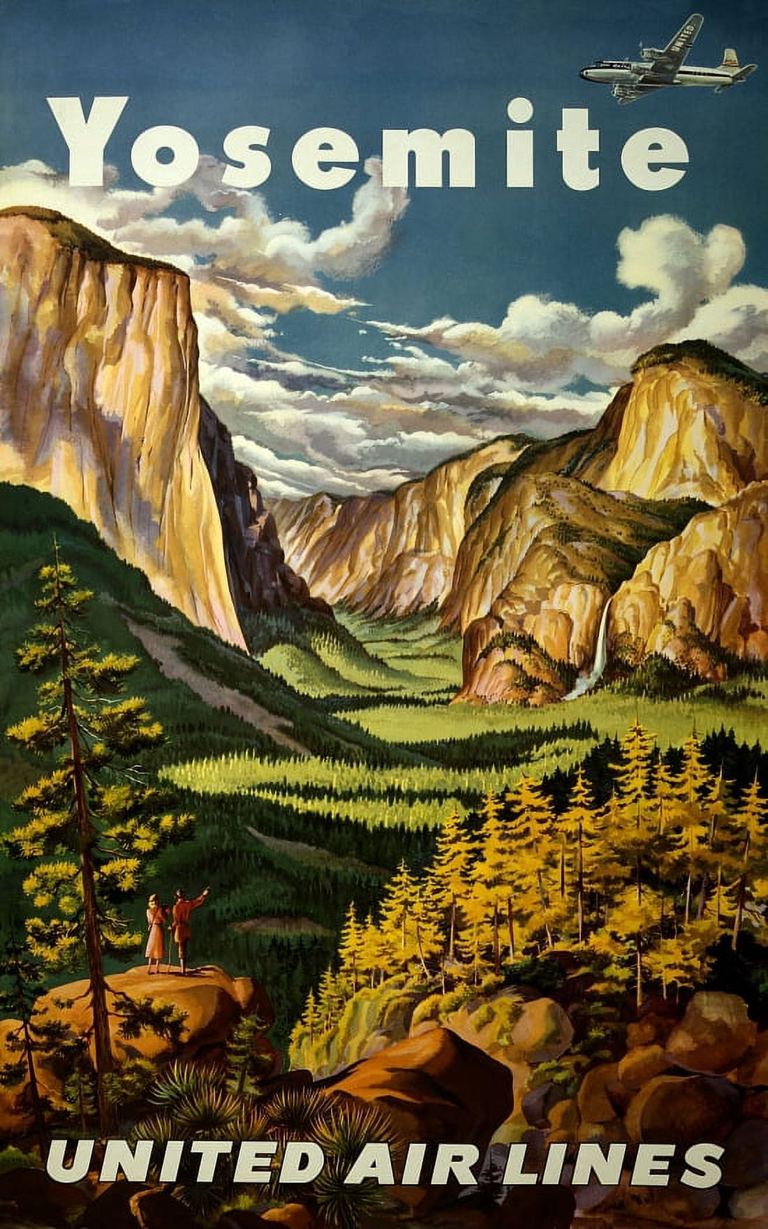 Yosemite United Air Lines Vintage Travel Canvas Art - (24 x 36)