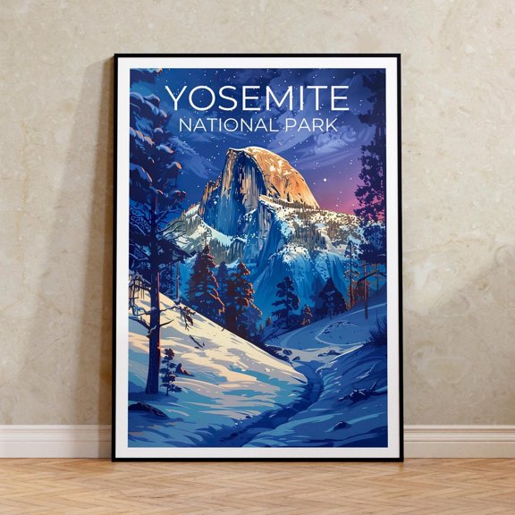 Yosemite Winter Half Dome Nature Wall Art Decor Unframed Paper Print