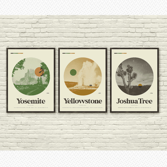 Yosemite Yellowstone Joshua Tree National Park Poster Set, Poster Only
