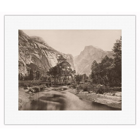 Yosemite's Domes - Yosemite National Park California - Vintage B&W Historical Photograph by Carleton E. Watkins c.1865 - Fine Art Rolled Canvas Print 11in x 14in