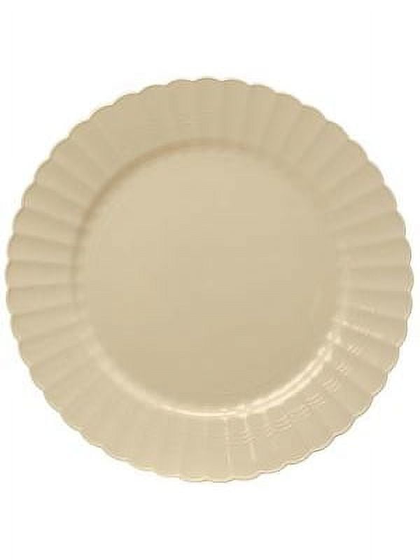 Yoshi 10" Bone / Ivory Scalloped Dinner Plastic Plates 18 Count