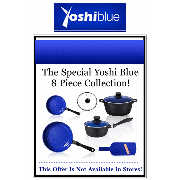Yoshi Blue Diamond infused Ceramic Non-Stick Cookware 8 pc. Set - As Seen on TV