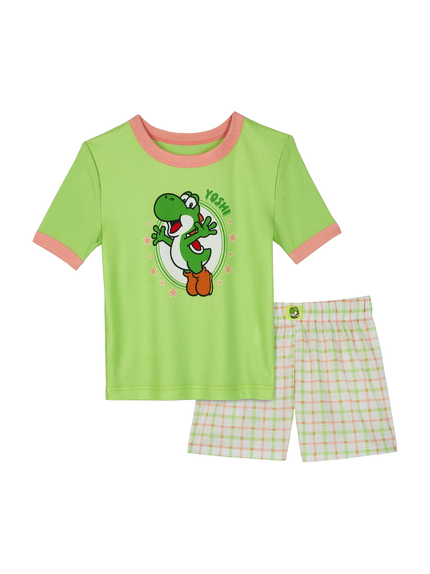 Yoshi Girls Short Sleeve Snug Fit Sleep Top and Shorts Pajama Set, 2-Piece, Sizes 4-10