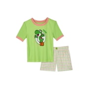Yoshi Girls Short Sleeve Snug Fit Sleep Top and Shorts Pajama Set, 2-Piece, Sizes 4-10