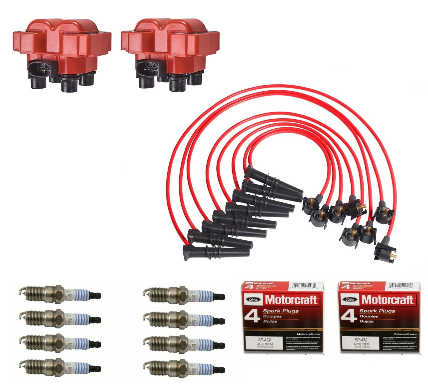 Yoshi Motors Pack of 2 Heavy Duty Ignition Coil and 8 Motorcraft Spark