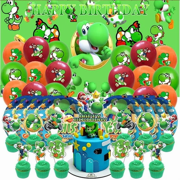 Yoshi Birthday Party Supplies Balloons Paper Plates Decoration Cake Topper Decor Tableware Banner Backdrop
