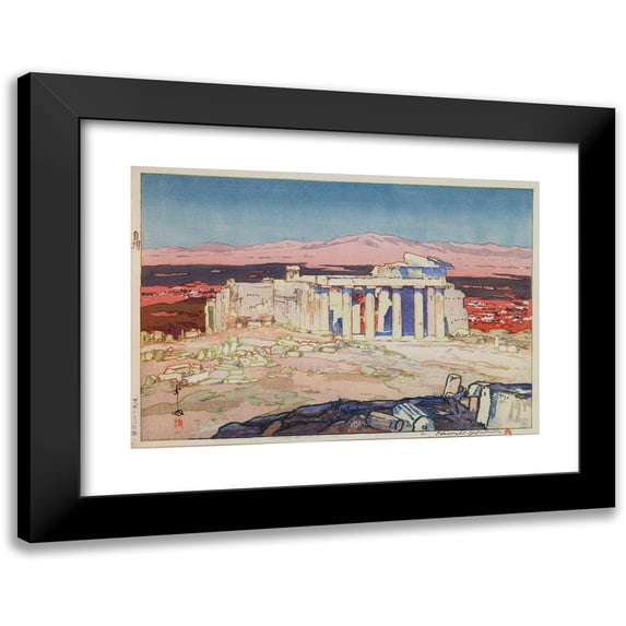 Yoshida Hiroshi 18x14 Black Modern Framed Museum Art Print Titled - Ancient Ruins of Athens (1925)