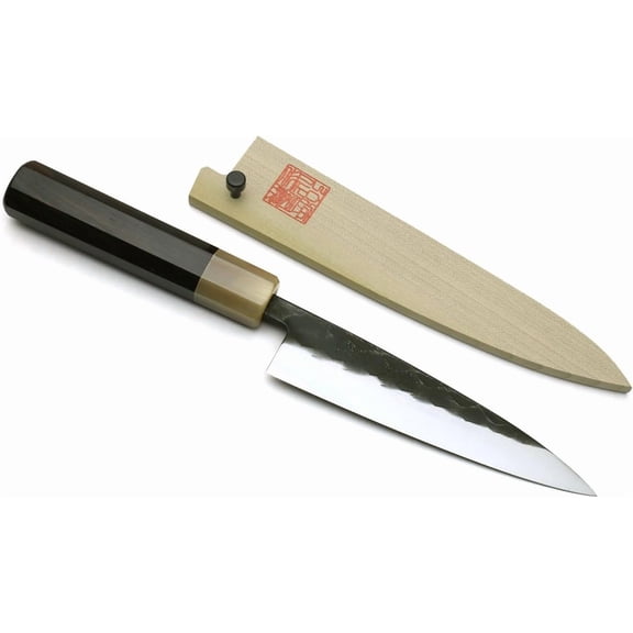 Yoshihiro Kurouchi Stainless Clad High Performance SLD Japanese Petty Utility Knife Ebony Handle (5.3"(135mm) & Saya)