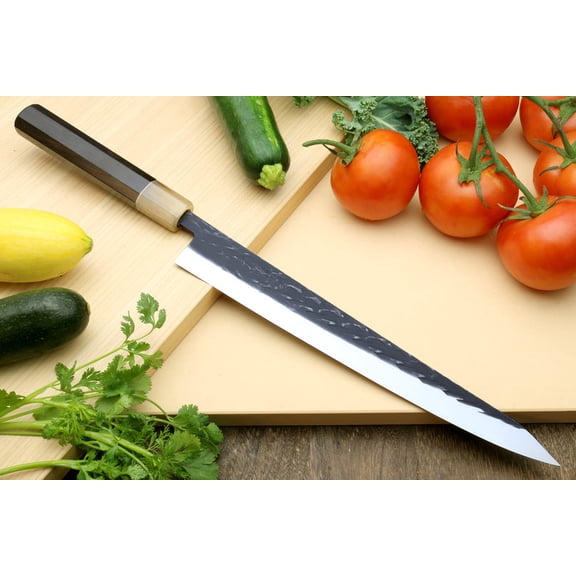 Yoshihiro Kurouchi Stainless Clad Nashiji High Performance SLD Sujihiki-Kiritsuke Japanese Slicer Knife (Octagonal Ebony Handle) (10.5" (270mm) & No Saya)