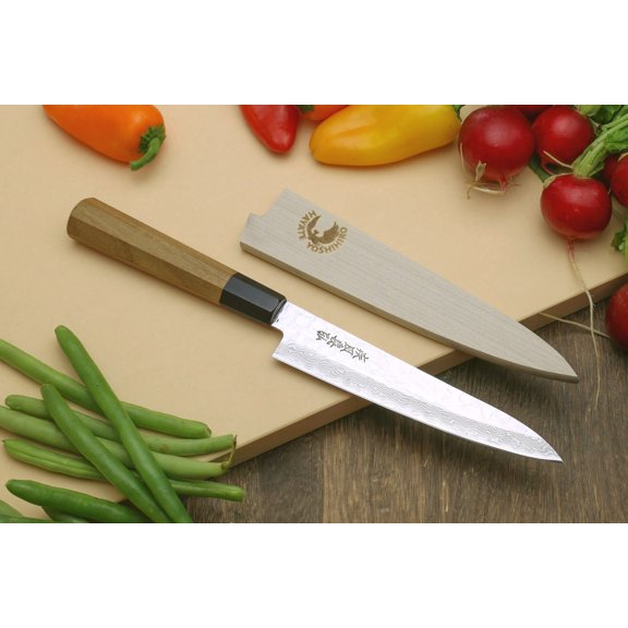 Yoshihiro VG-10 46 Layers Hammered Damascus Petty Japanese Utility Knife (Octagonal Ambrosia Handle) (6" (150mm))