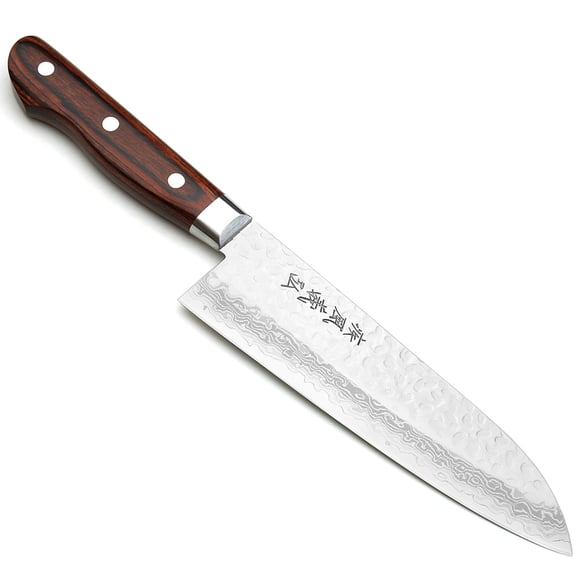 Yoshihiro VG-10 16 Layer Hammered Damascus Stainless Steel Japanese Santoku Chef Knife (7" (180mm))
