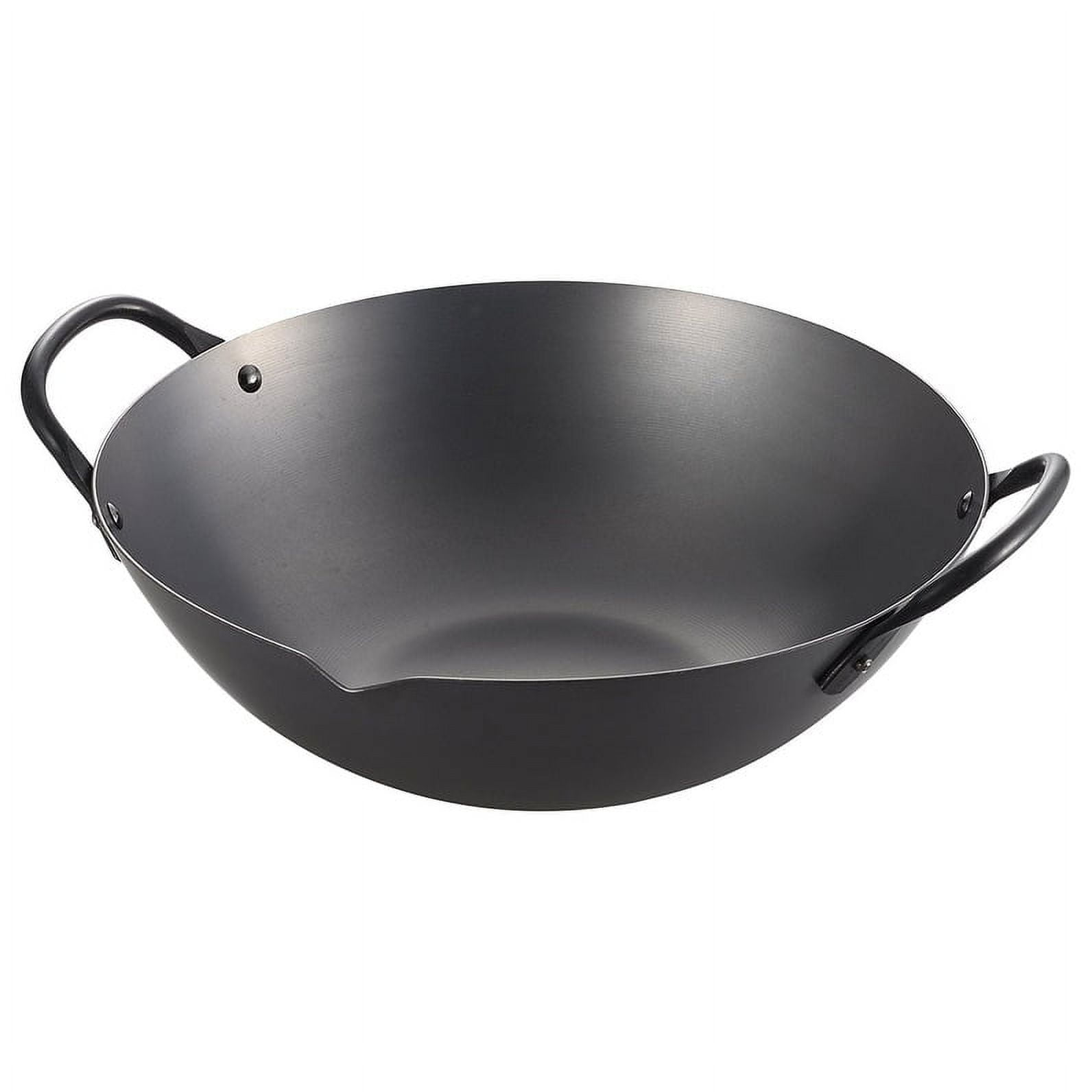 Yoshikawa Black Carbon Steel Non-Stick Wok, 13 Inches
