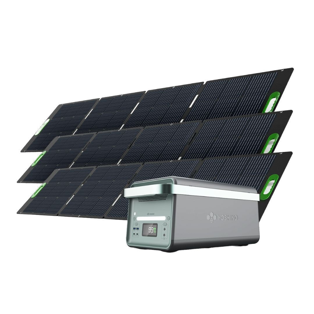 Yoshino B4000 SST 11-Port Solid-State Solar Generator 2611Wh, 4000W with 3-Piece Solar Panels (600W) Emergency UPS Backup Battery, Pure Sine Wave, Smart App Connect