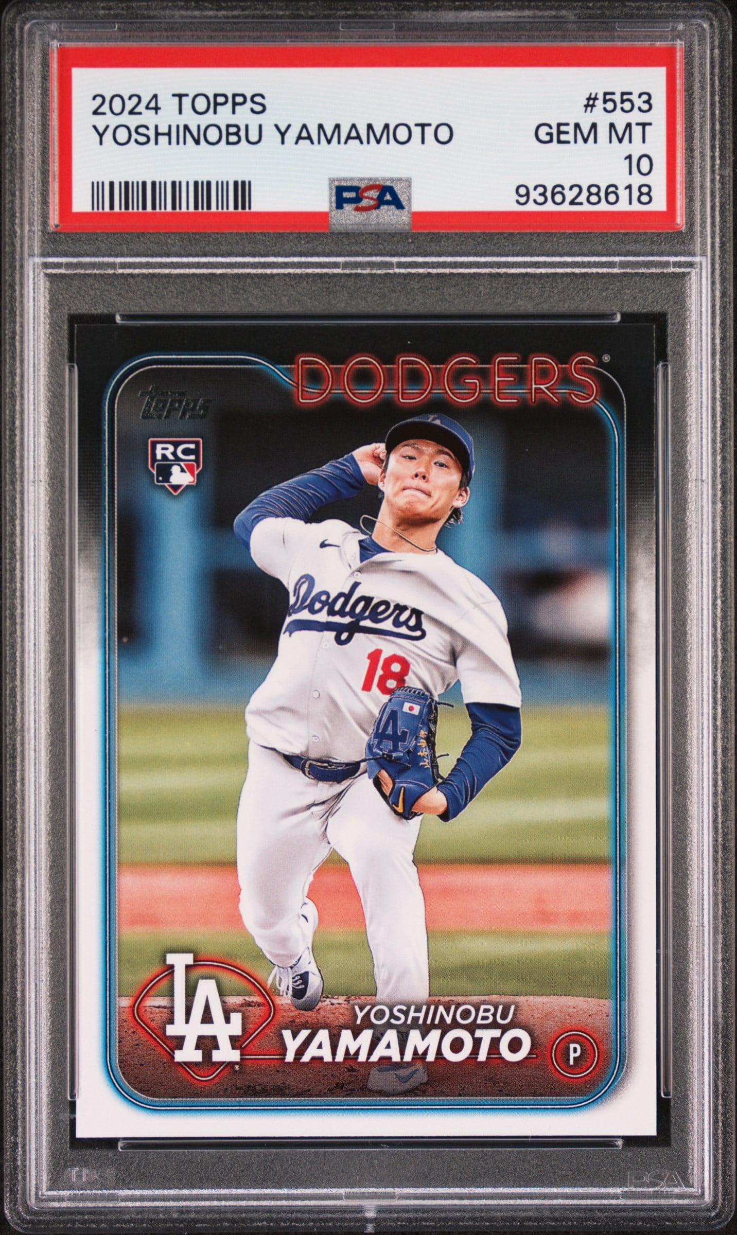 Yoshinobu Yamamoto Dodgers 2024 Topps Rookie Card #553 PSA 10 Gem 