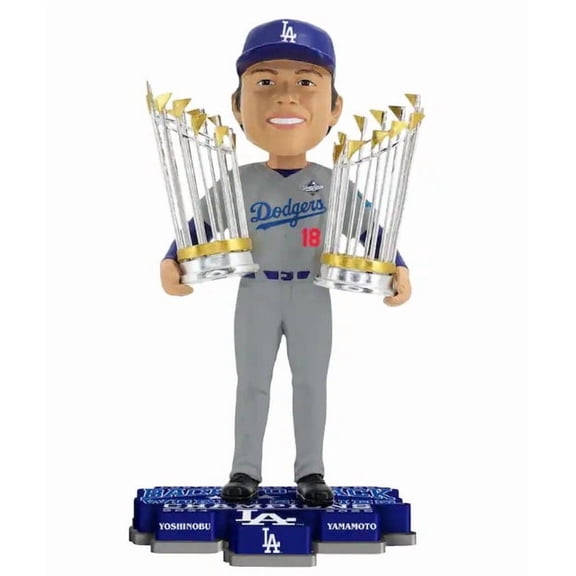 FOCO Yoshinobu Yamamoto Dodgers 2025 WS Back to Back Champs Bobblehead Collectible Resin