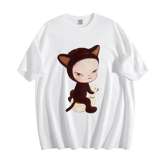 Yoshitomo Nara Cotton Tshirt Cat Duck Short Sleeve Unique Tops Tees Funny Shirts