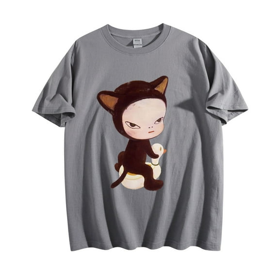Yoshitomo Nara Cotton Tshirt Cat Duck Short Sleeve Unique Tops Tees Funny Shirts