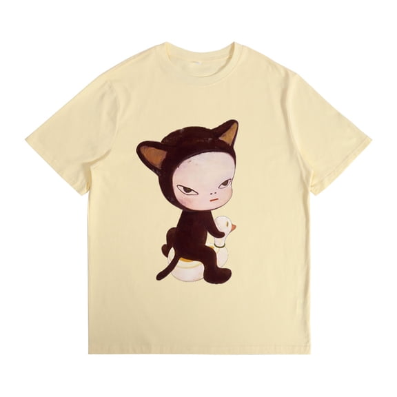 Yoshitomo Nara Cotton Tshirt Cat Duck Short Sleeve Unique Tops Tees Funny Shirts