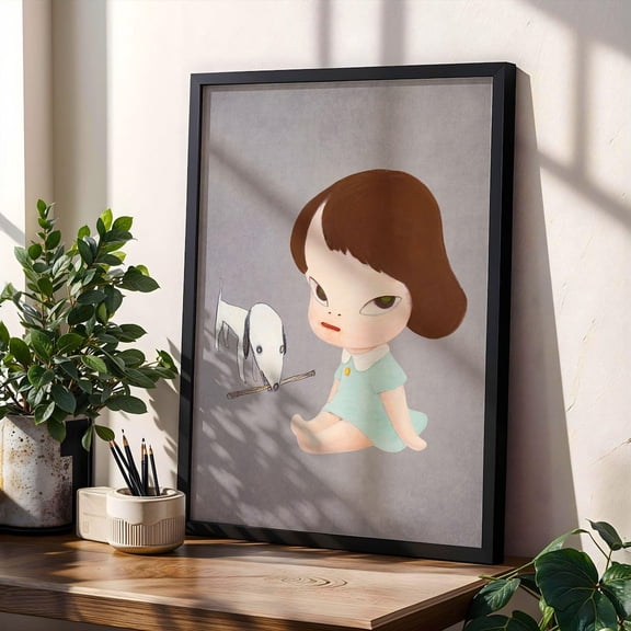 Yoshitomo Nara Inspired Girl and Dog Poster moody Japanese Wall Art emotional pastel Print Poster for gallery wall or modern home decor Gift, Size 8x12 UNFFRAMED F03.1.6l1614