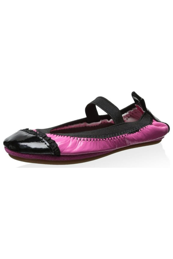 Kid's Two Tone Ballet Flat, Pink/Black, 7 M US Toddler
