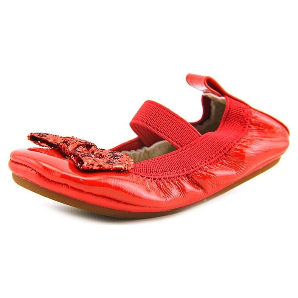Yosi Samra Patent Leather Bendable Ballet Flat with Red Chunky