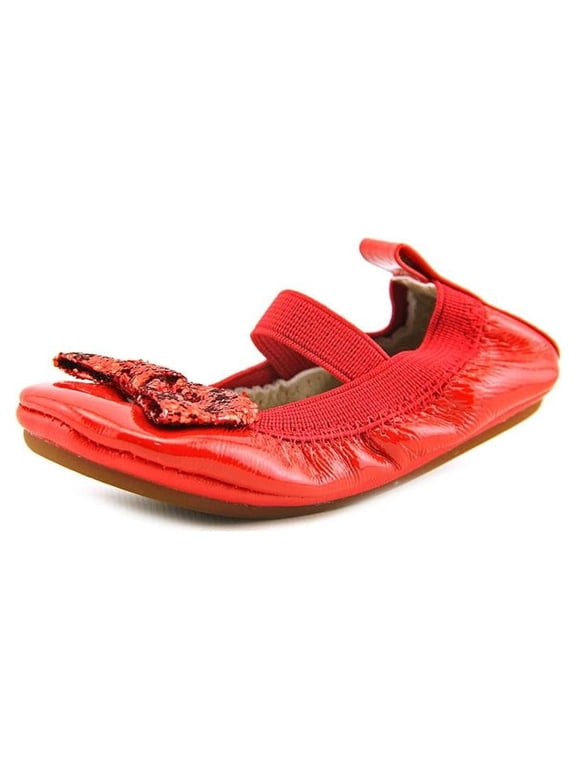 Patent Leather Bendable Ballet Flat with Red Chunky Glitter Bow 5C/Infant